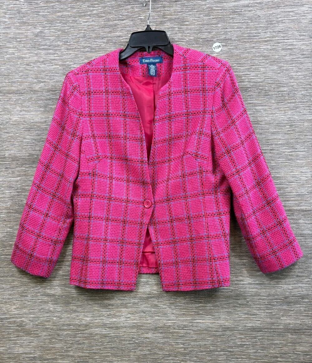 Evan Picone Tweed Blazer Jacket Womens 12 Multicolor One Button Casual Career